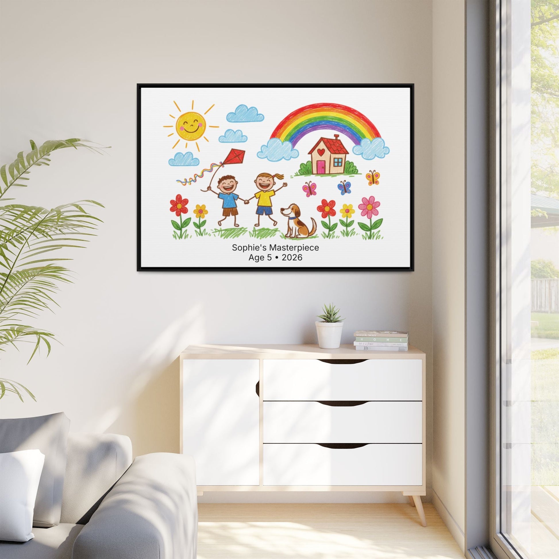 Personalized Kid’s Drawing Framed Canvas  Canvas Deeply Engraved