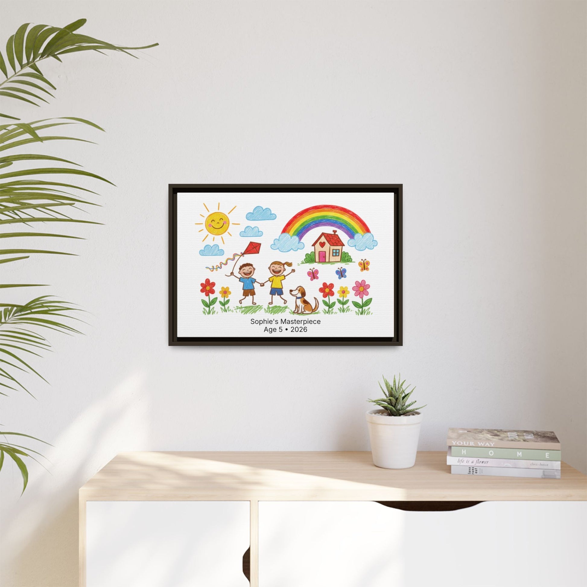 Personalized Kid’s Drawing Framed Canvas  Canvas Deeply Engraved