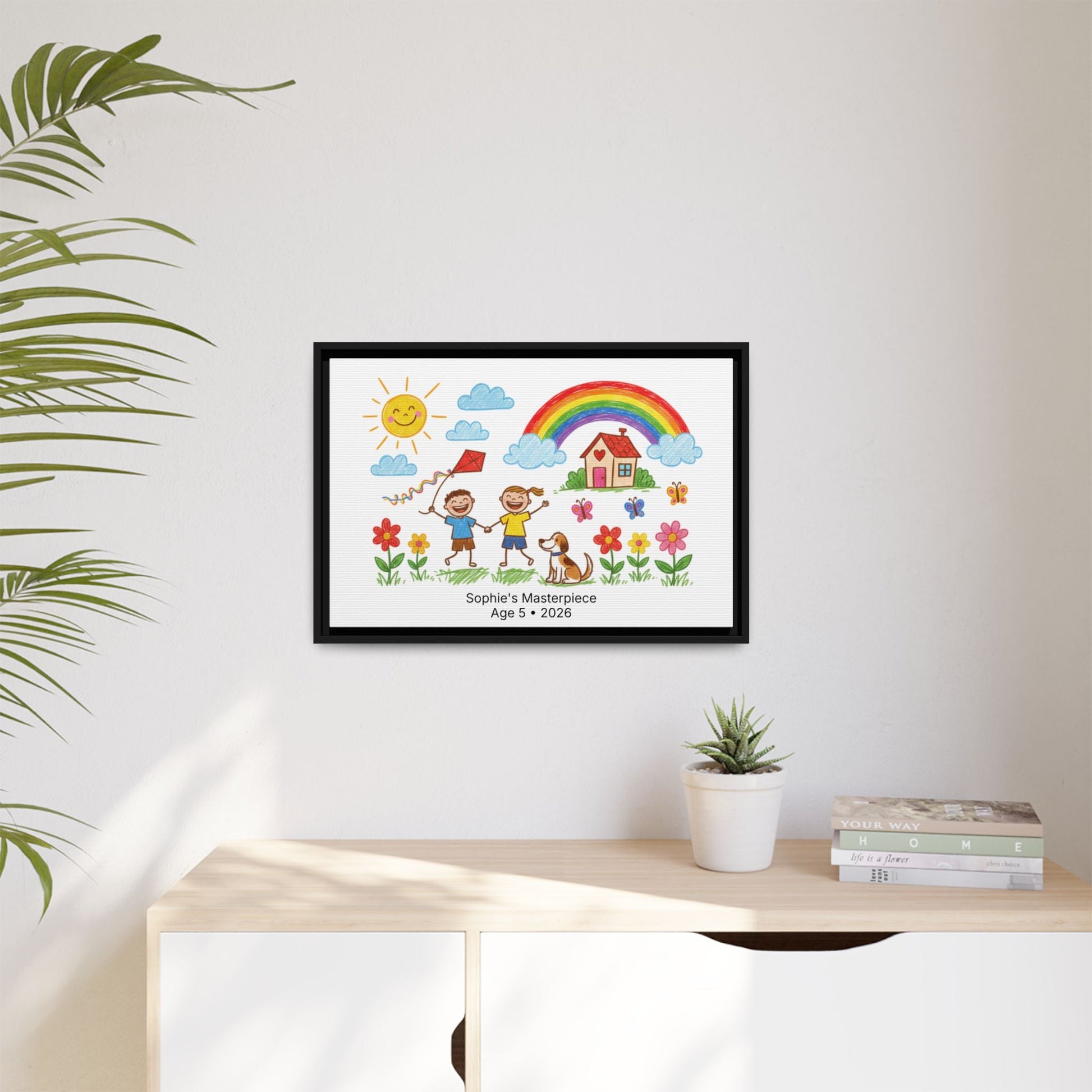 Personalized Kid’s Drawing Framed Canvas  Canvas Deeply Engraved