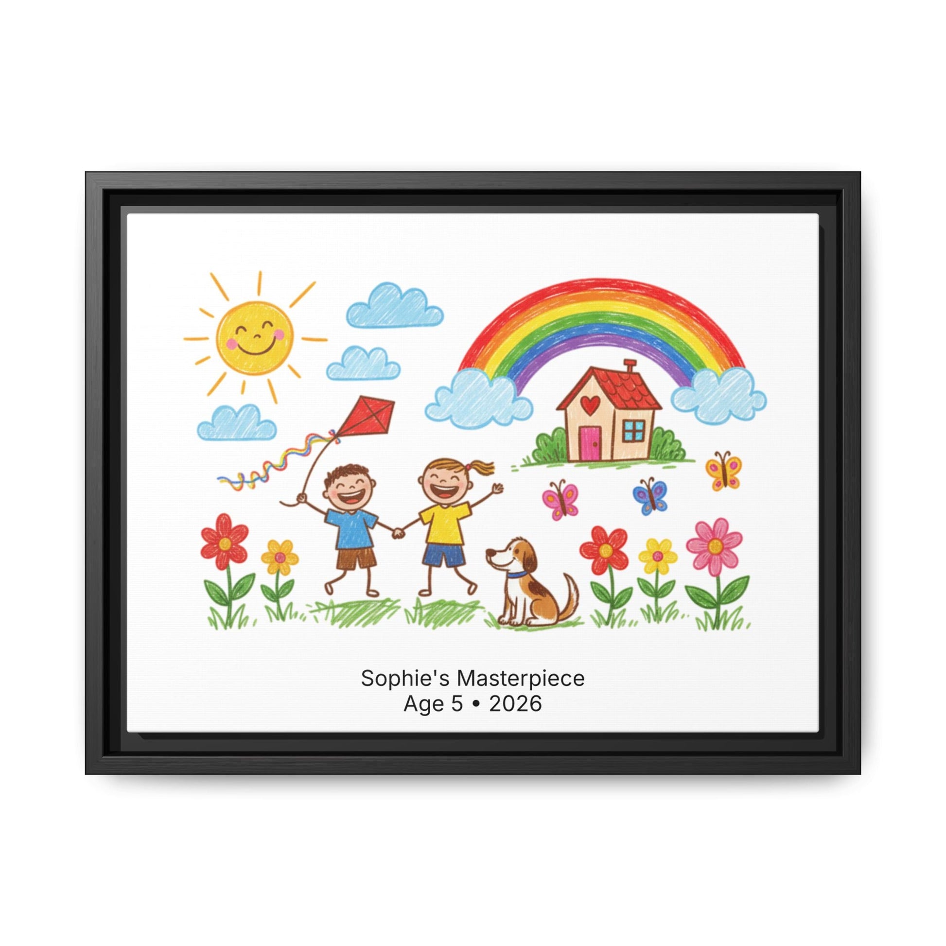 Personalized Kid’s Drawing Framed Canvas  Canvas Deeply Engraved