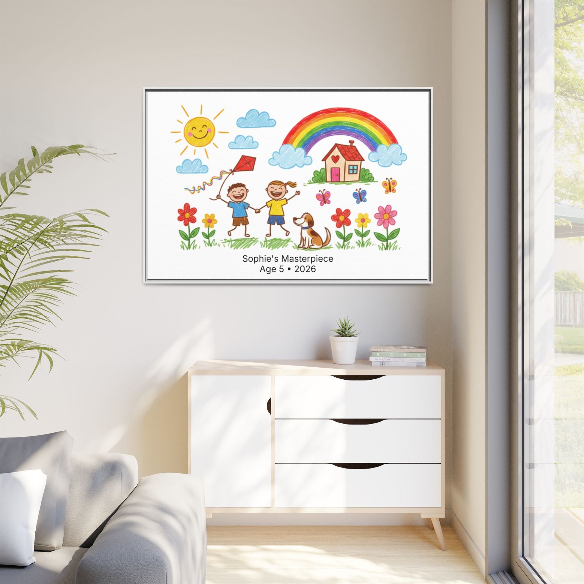 Personalized Kid’s Drawing Framed Canvas  Canvas Deeply Engraved