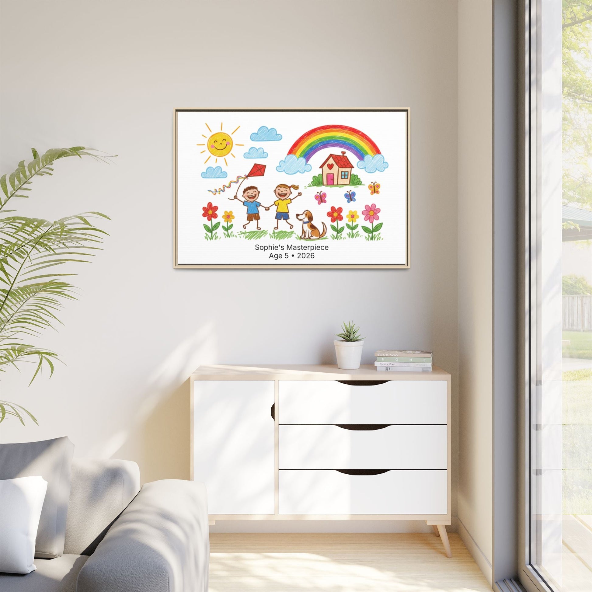 Personalized Kid’s Drawing Framed Canvas  Canvas Deeply Engraved