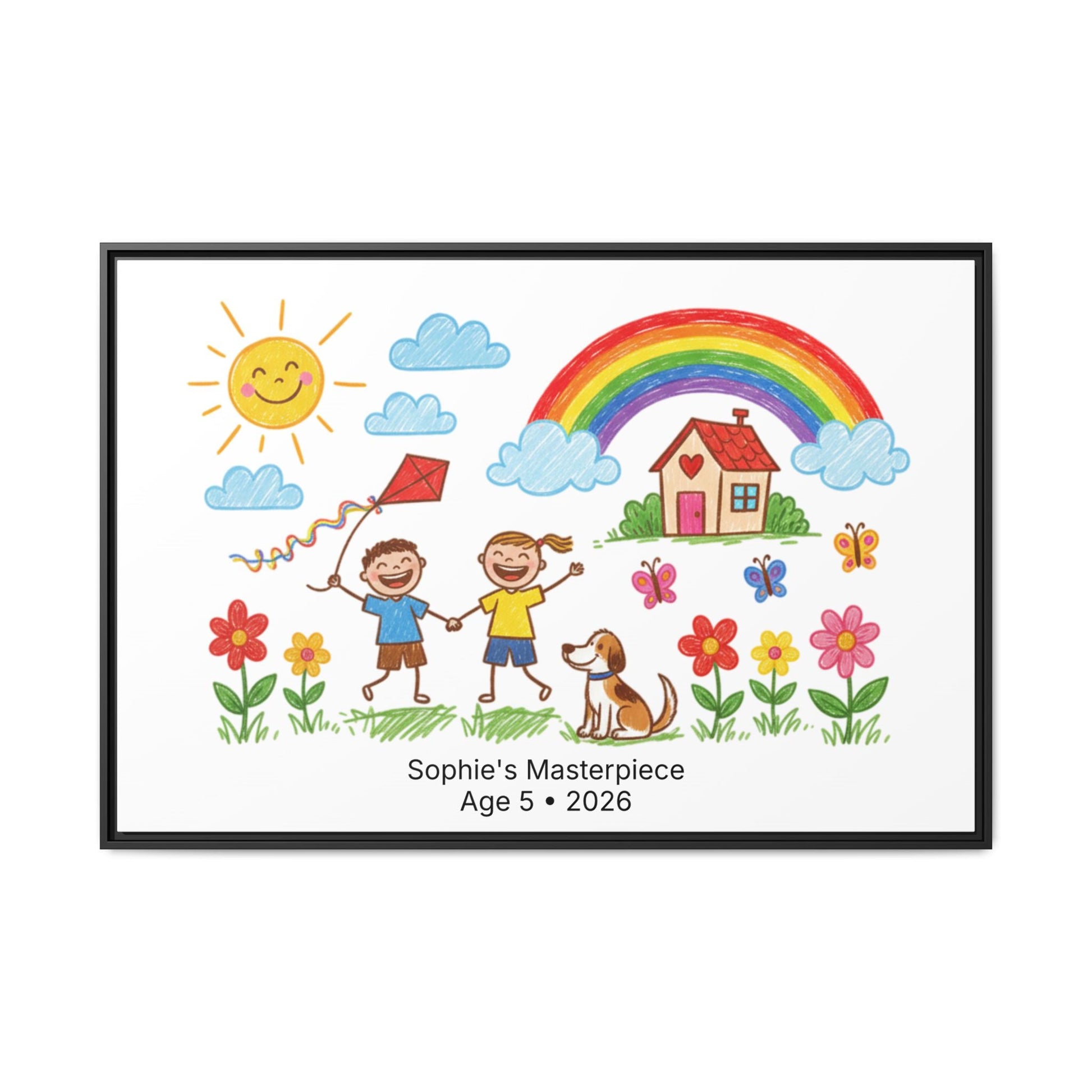 Personalized Kid’s Drawing Framed Canvas  Canvas Deeply Engraved