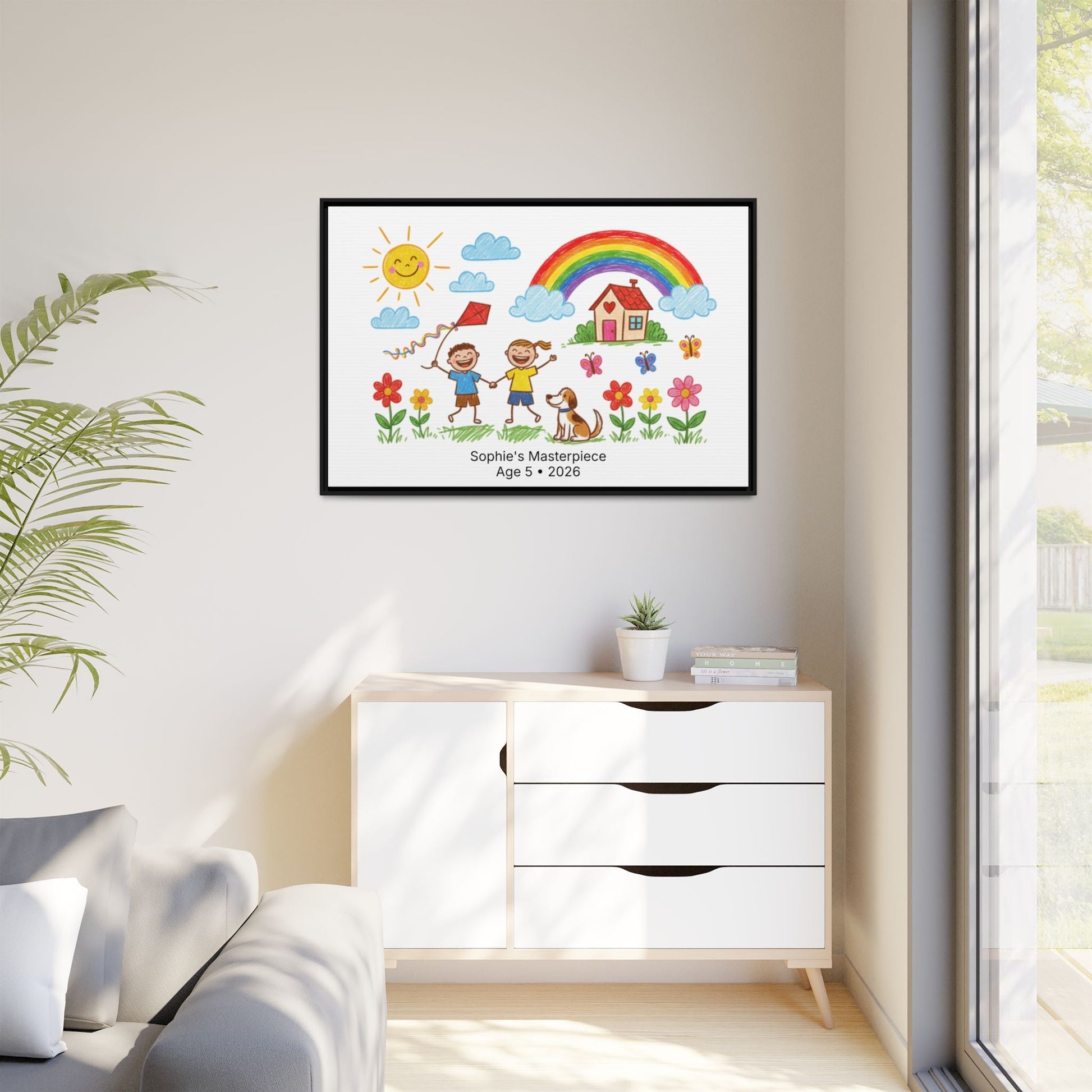 Personalized Kid’s Drawing Framed Canvas  Canvas Deeply Engraved