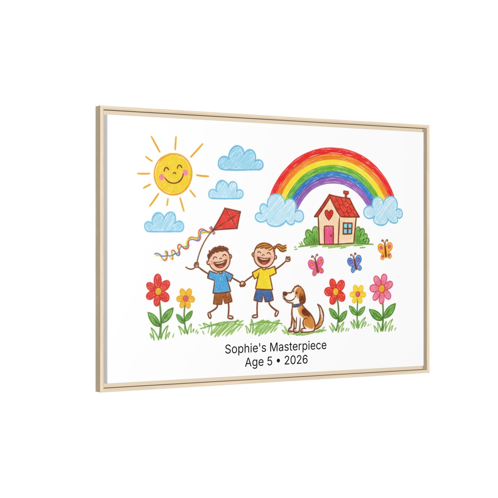 Personalized Kid’s Drawing Framed Canvas  Canvas Deeply Engraved
