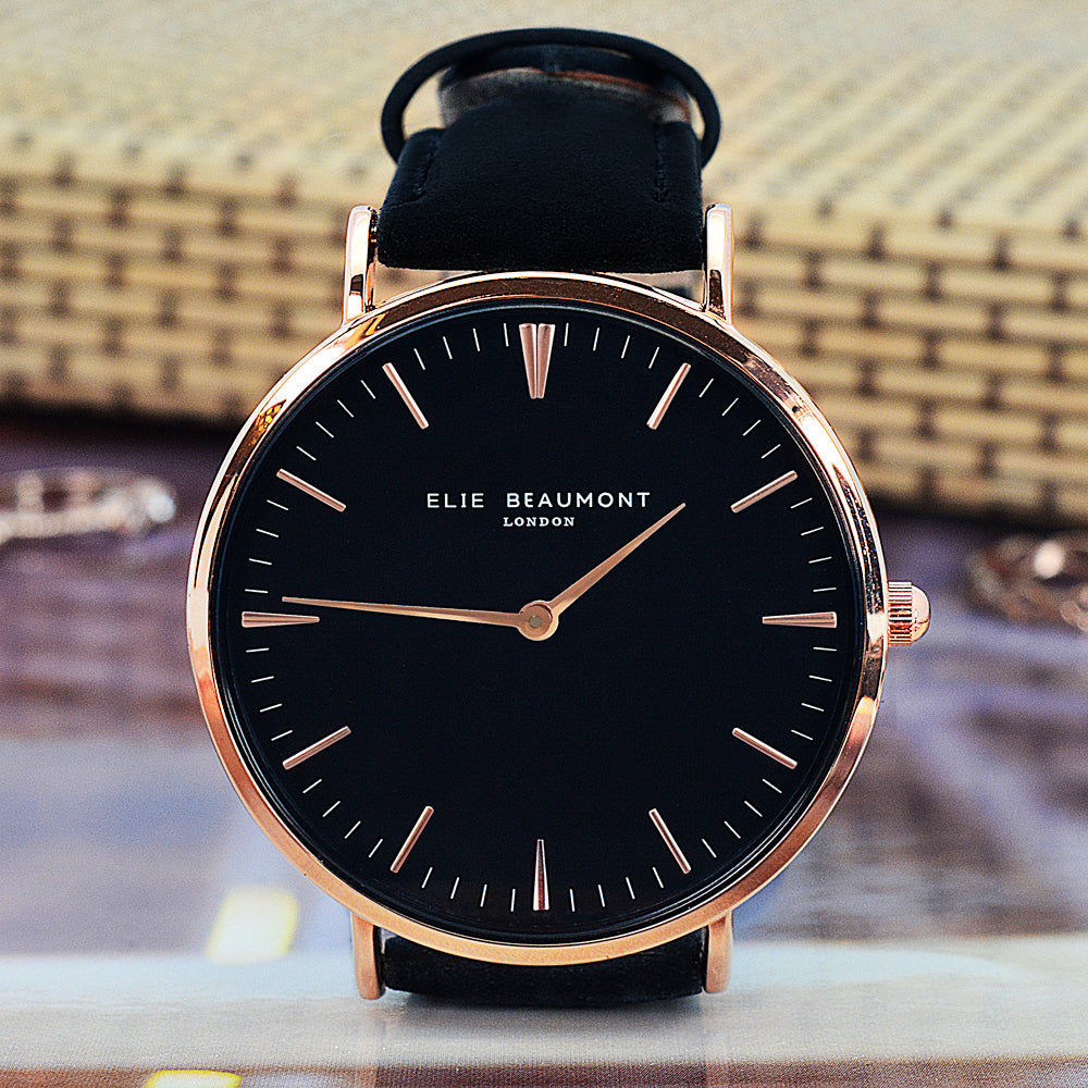 Personalized Ladies Leather Watch – Black  Ladies' Watches Deeply Engraved
