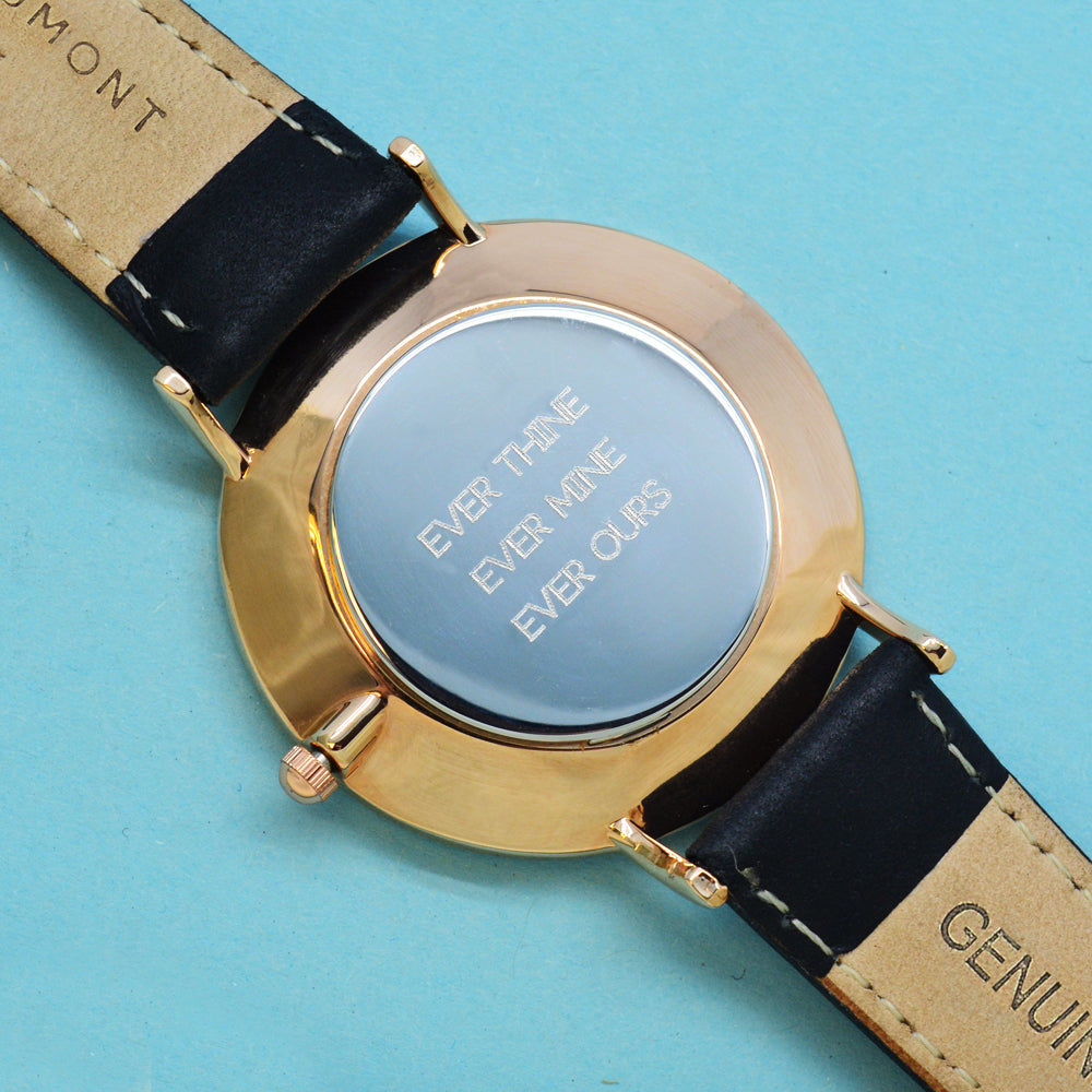 Personalized Ladies Leather Watch – Black  Ladies' Watches Deeply Engraved