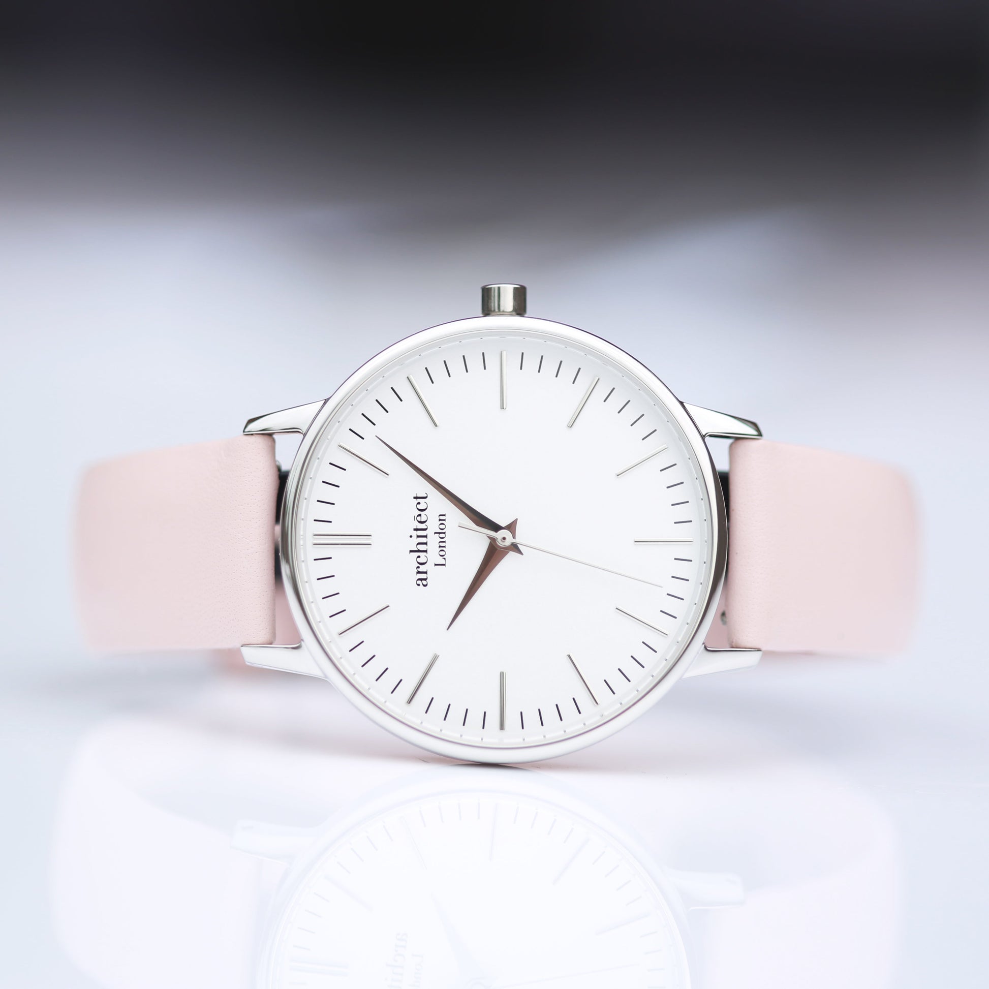 Personalized Ladies Minimalist Watch + Light Pink Strap  Ladies' Watches Deeply Engraved