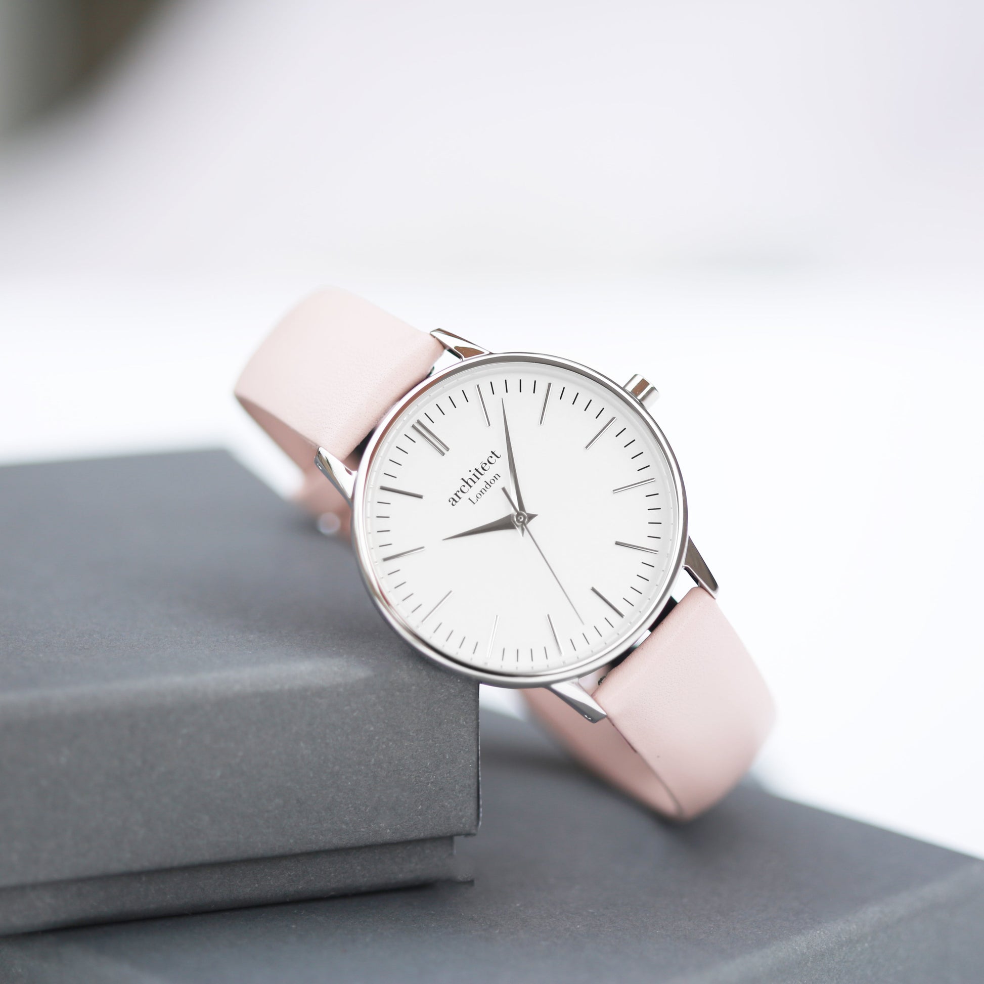 Personalized Ladies Minimalist Watch + Light Pink Strap  Ladies' Watches Deeply Engraved