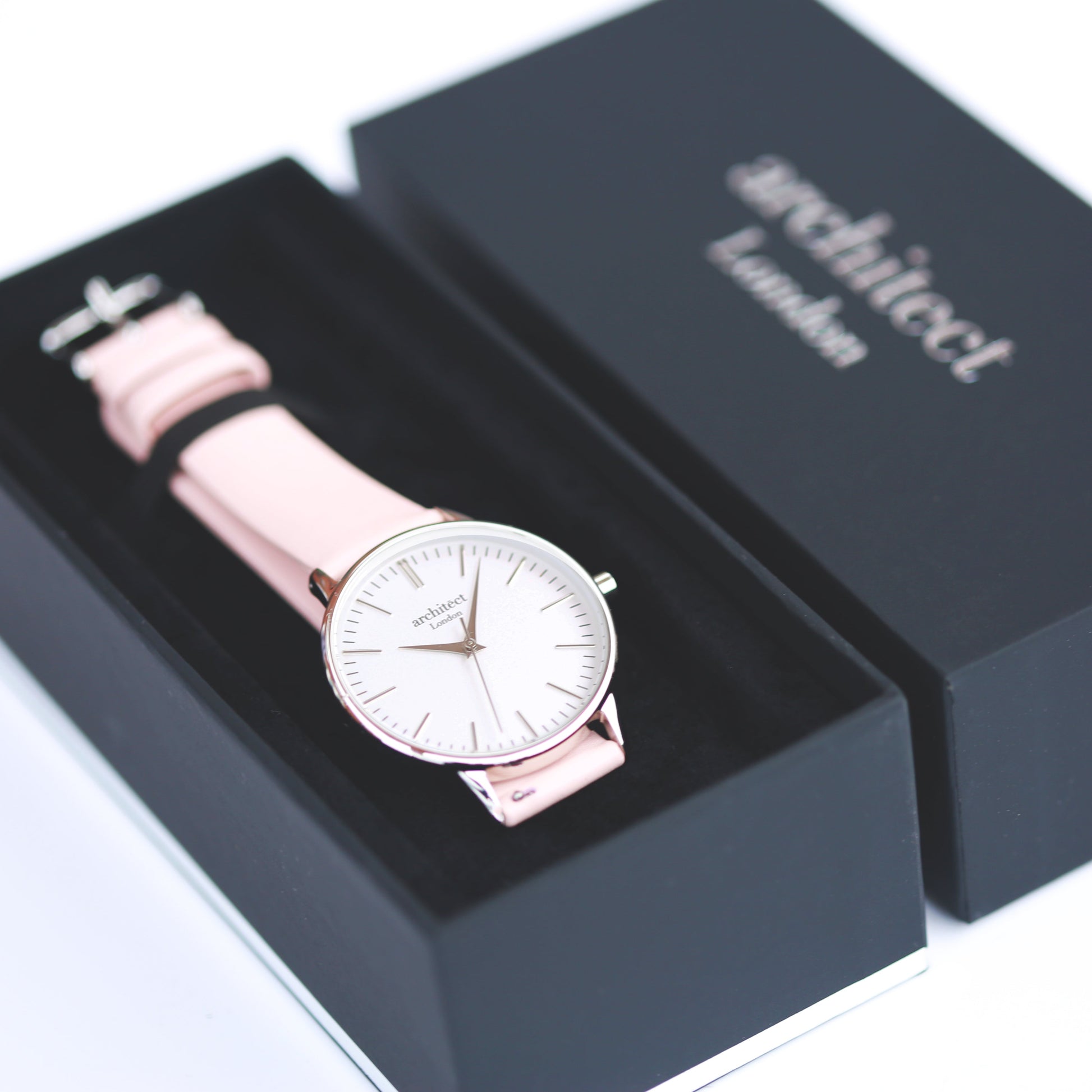 Personalized Ladies Minimalist Watch + Light Pink Strap  Ladies' Watches Deeply Engraved