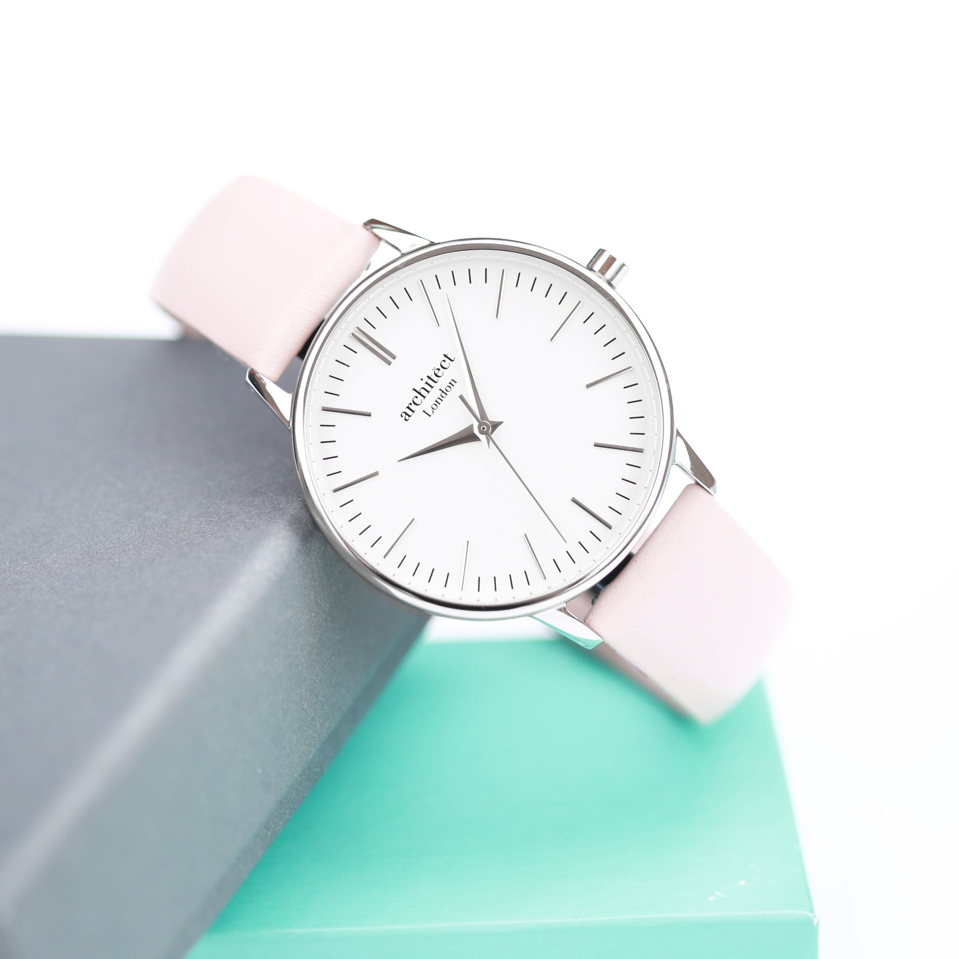 Personalized Ladies Minimalist Watch + Light Pink Strap  Ladies' Watches Deeply Engraved