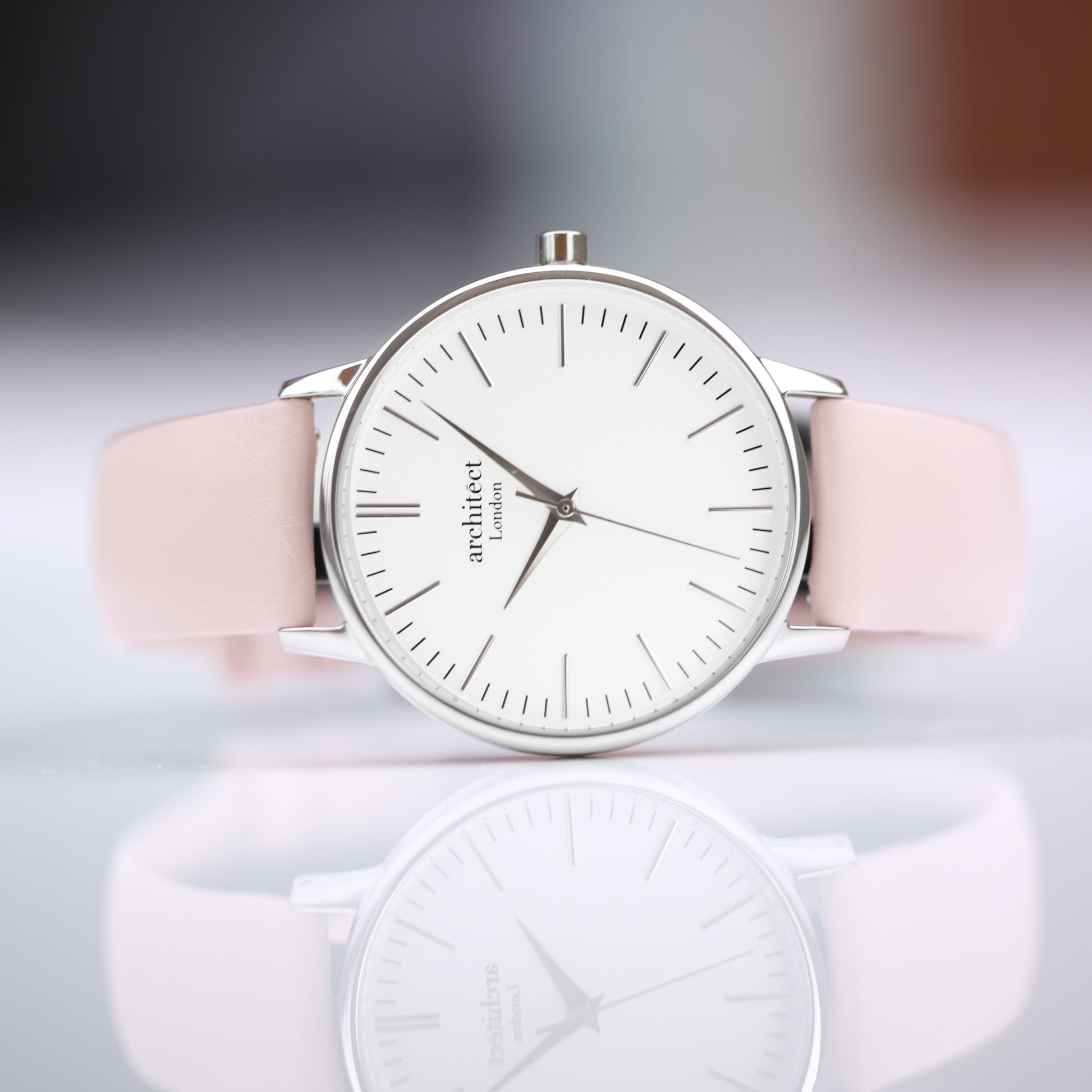 Personalized Ladies Minimalist Watch + Light Pink Strap  Ladies' Watches Deeply Engraved