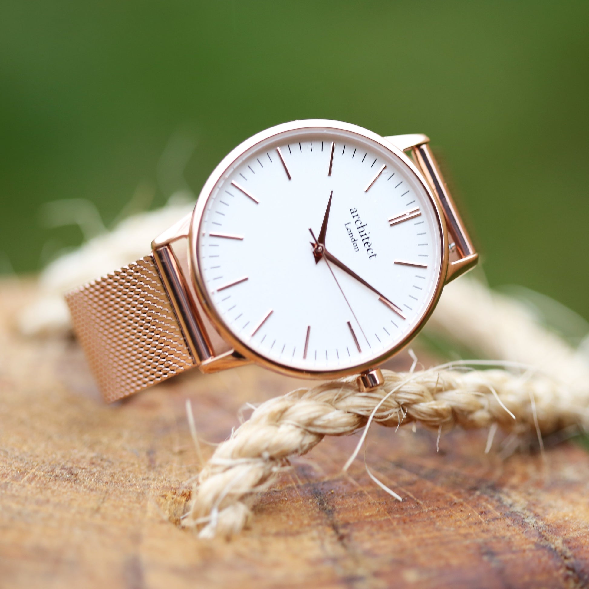Personalized Ladies Rose Gold Mesh Watch- White Dial  Ladies' Watches Deeply Engraved