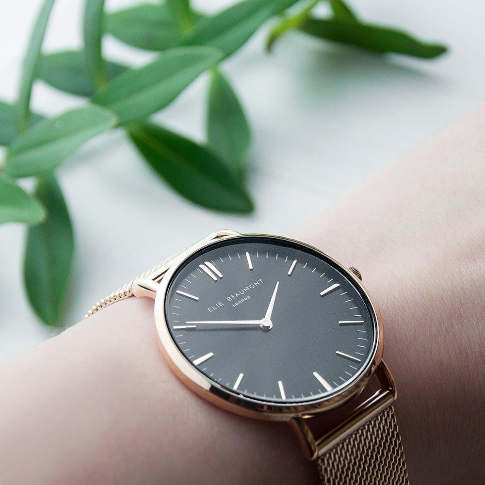 Personalized Ladies Watch in Rose Gold – Black Dial  Ladies' Watches Deeply Engraved