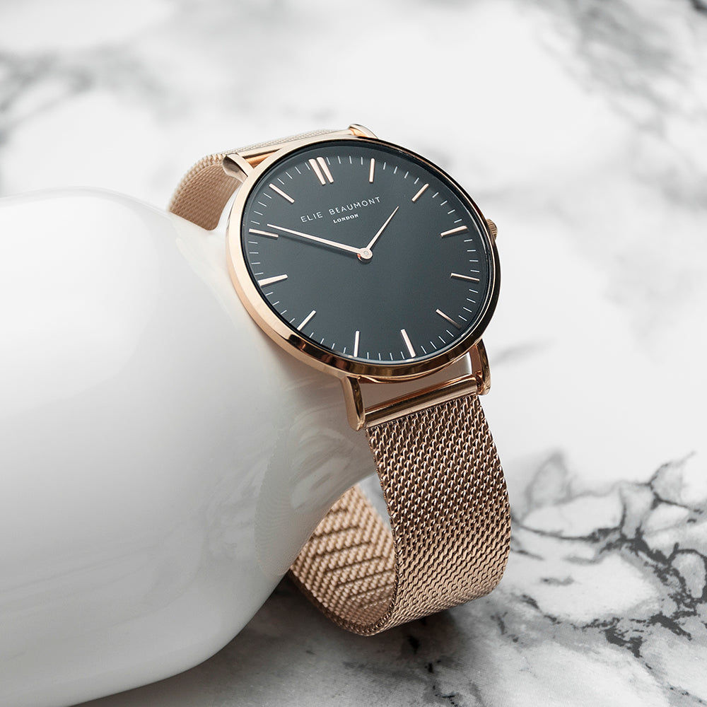 Personalized Ladies Watch in Rose Gold – Black Dial  Ladies' Watches Deeply Engraved