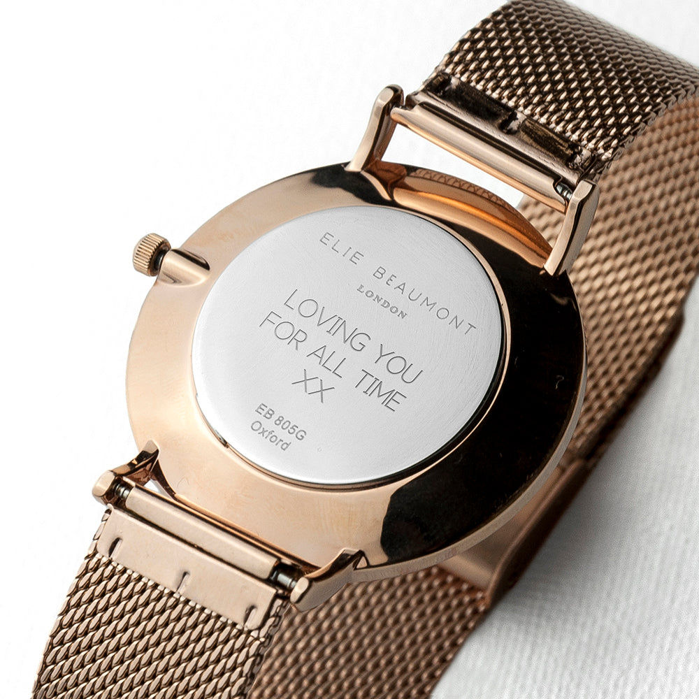 Personalized Ladies Watch in Rose Gold – Black Dial  Ladies' Watches Deeply Engraved