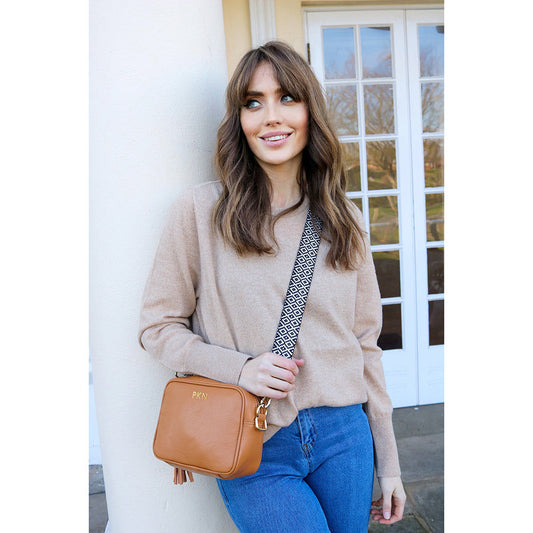 Personalized Leather Crossbody Mini Bag in Heritage Tan  Leather Bags Deeply Engraved
