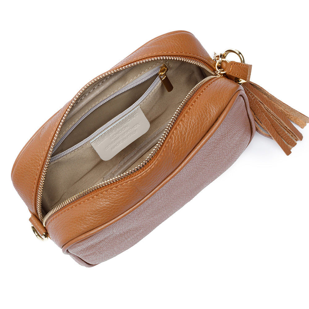 Personalized Leather Crossbody Mini Bag in Heritage Tan  Leather Bags Deeply Engraved
