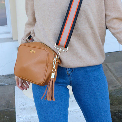 Personalized Leather Crossbody Mini Bag in Heritage Tan  Leather Bags Deeply Engraved