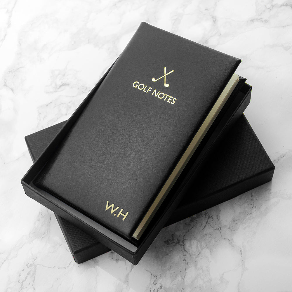 Personalized Leather Golf Notebook & Round Tracker-Black-Golf-Gift