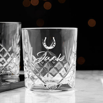 Personalized Lucky Horseshoe Whiskey Tumbler  Whiskey Glasses Deeply Engraved