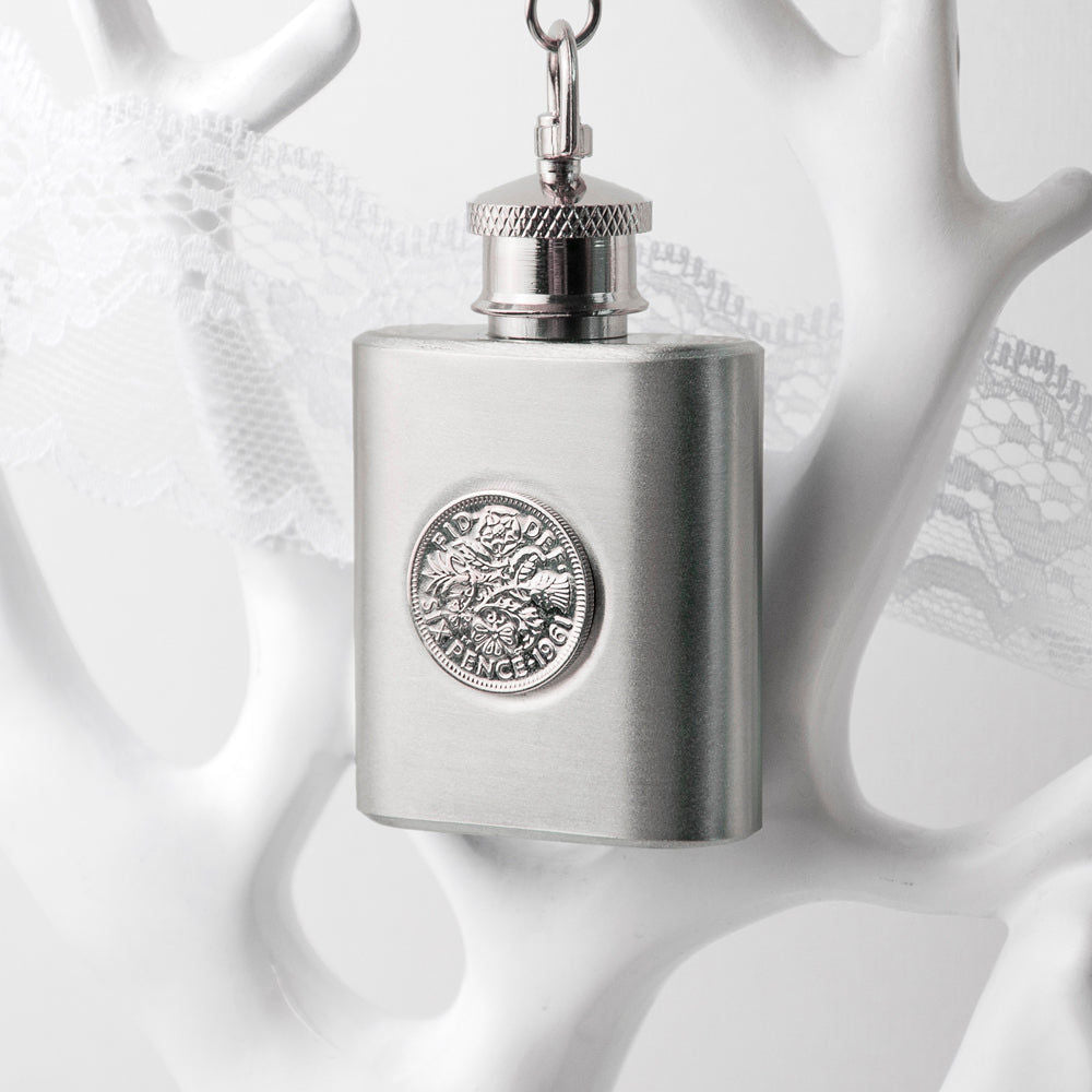 Personalized Lucky Sixpence Mini Hip Flask  Hip Flasks Deeply Engraved