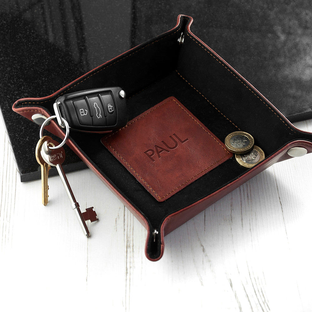 Personalized Luxury Brown Valet Tray  Tidy Trays Deeply Engraved