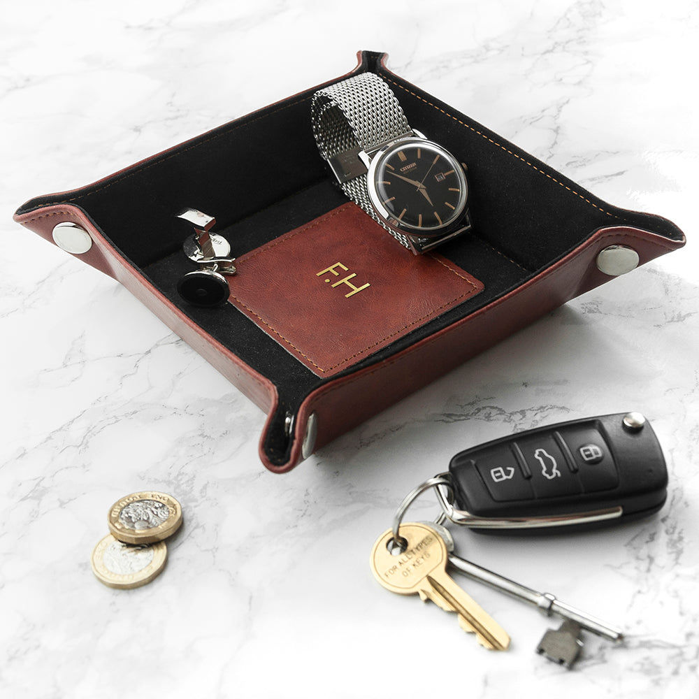 Personalized Luxury Brown Valet Tray  Tidy Trays Deeply Engraved