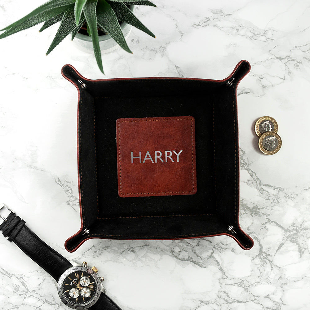 Personalized Luxury Brown Valet Tray  Tidy Trays Deeply Engraved