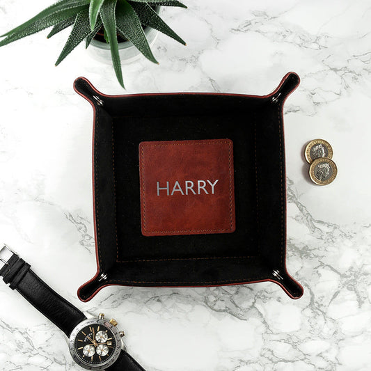 Personalized Luxury Brown Valet Tray  Tidy Trays Deeply Engraved