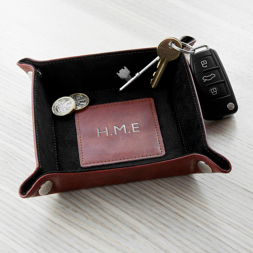 Personalized Luxury Brown Valet Tray  Tidy Trays Deeply Engraved