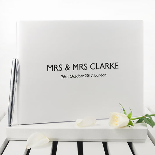 Personalized Luxury White Leather Wedding Guest Book  Leather Books Deeply Engraved