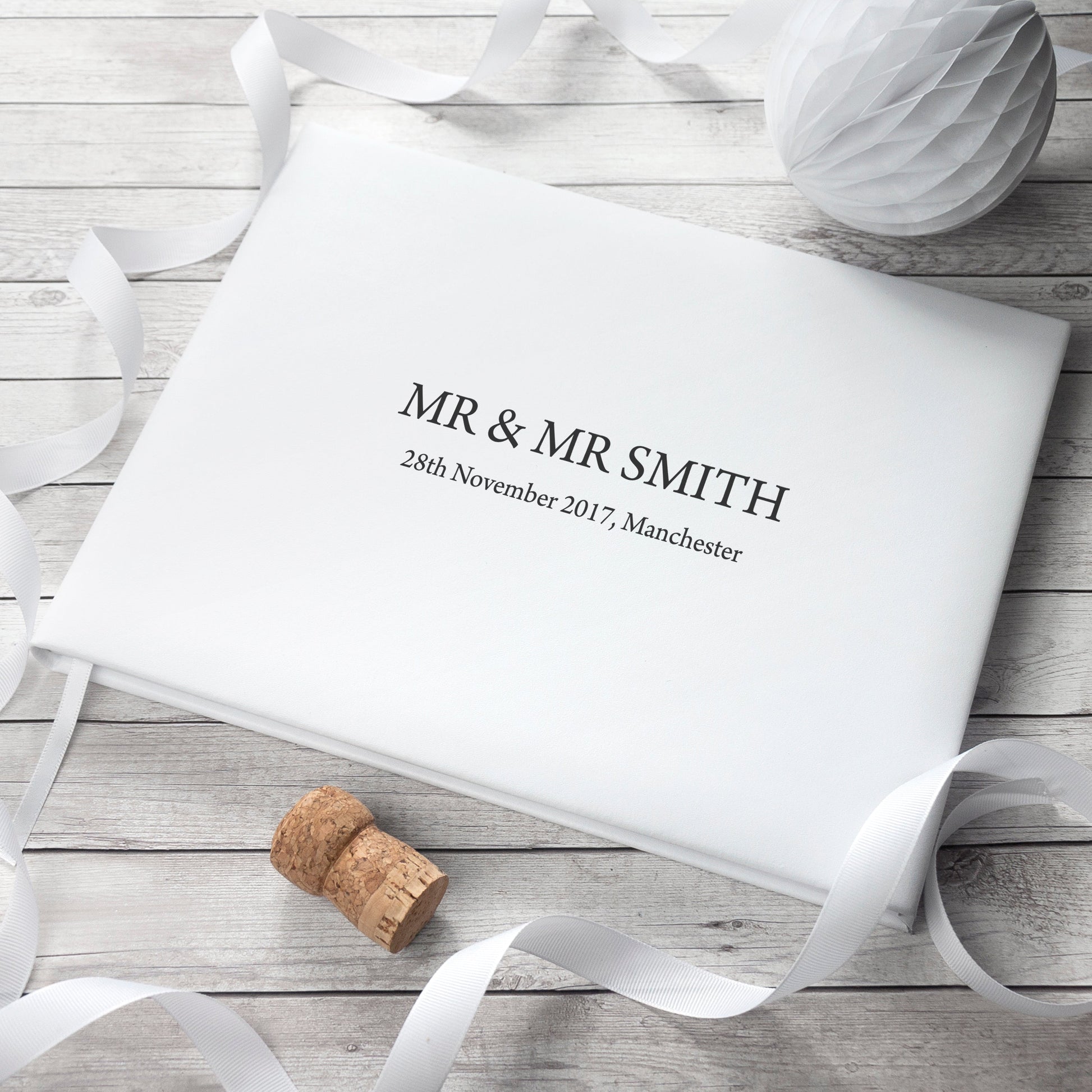 Personalized Luxury White Leather Wedding Guest Book  Leather Books Deeply Engraved