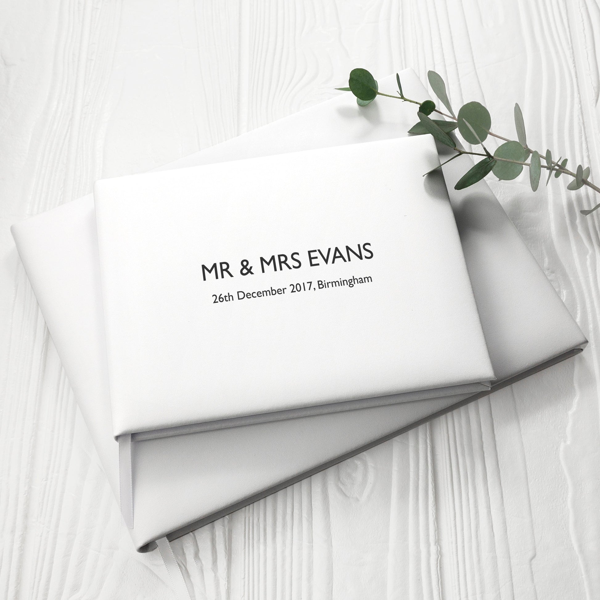 Personalized Luxury White Leather Wedding Guest Book  Leather Books Deeply Engraved