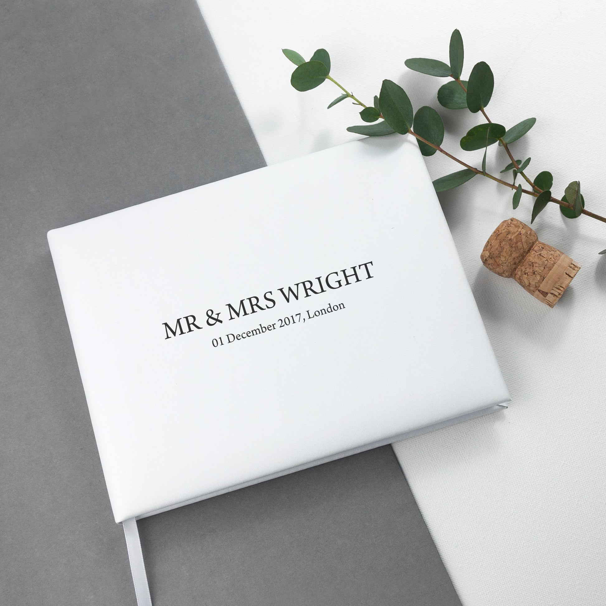 Personalized Luxury White Leather Wedding Guest Book  Leather Books Deeply Engraved