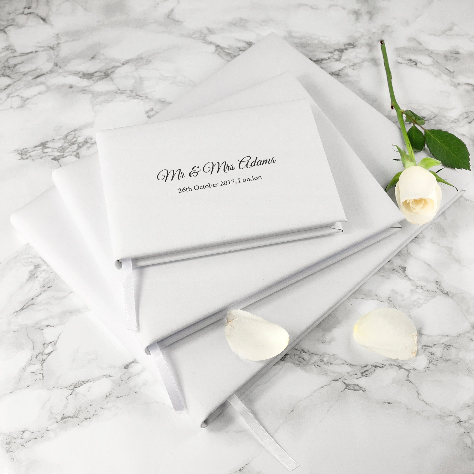Personalized Luxury White Leather Wedding Guest Book  Leather Books Deeply Engraved