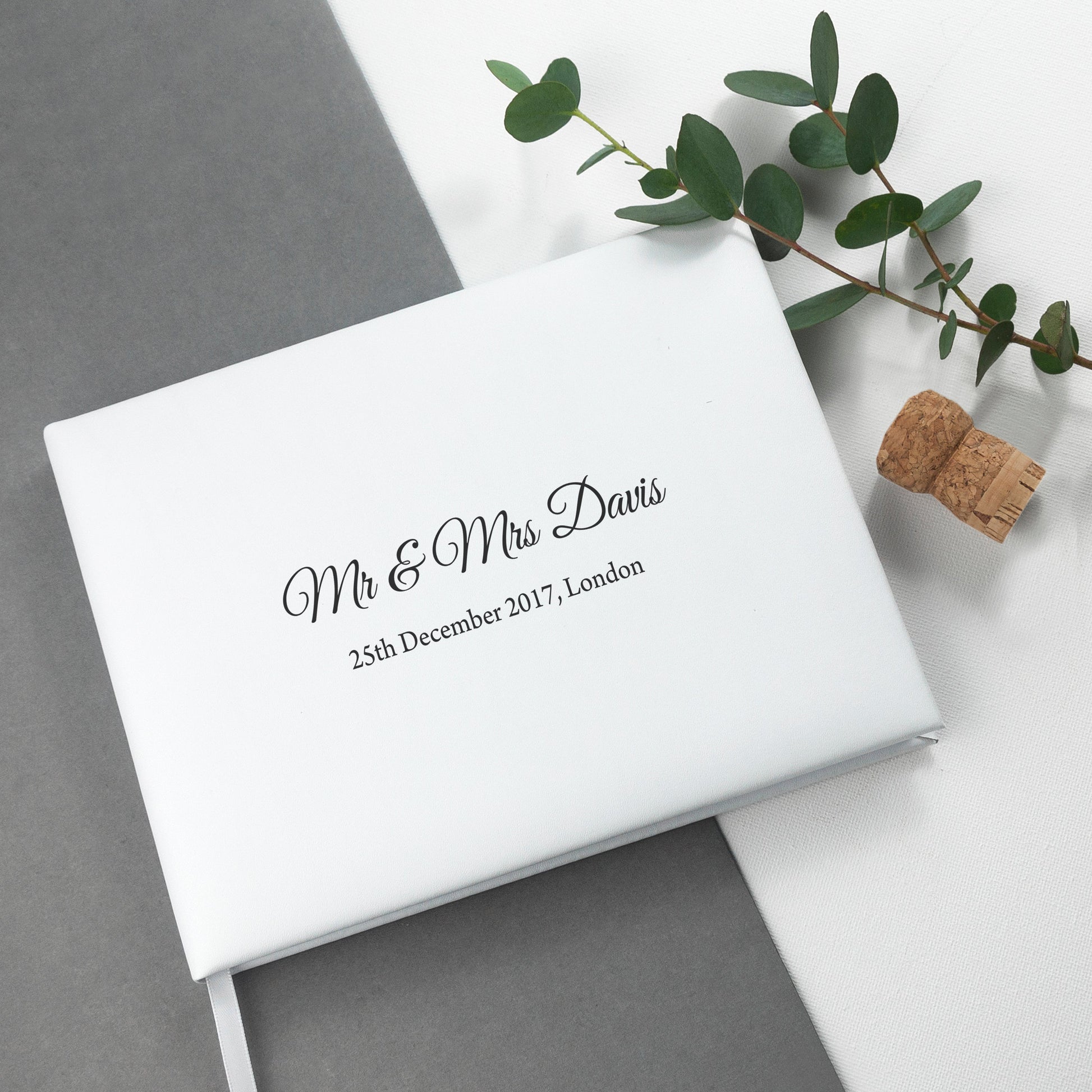 Personalized Luxury White Leather Wedding Guest Book  Leather Books Deeply Engraved