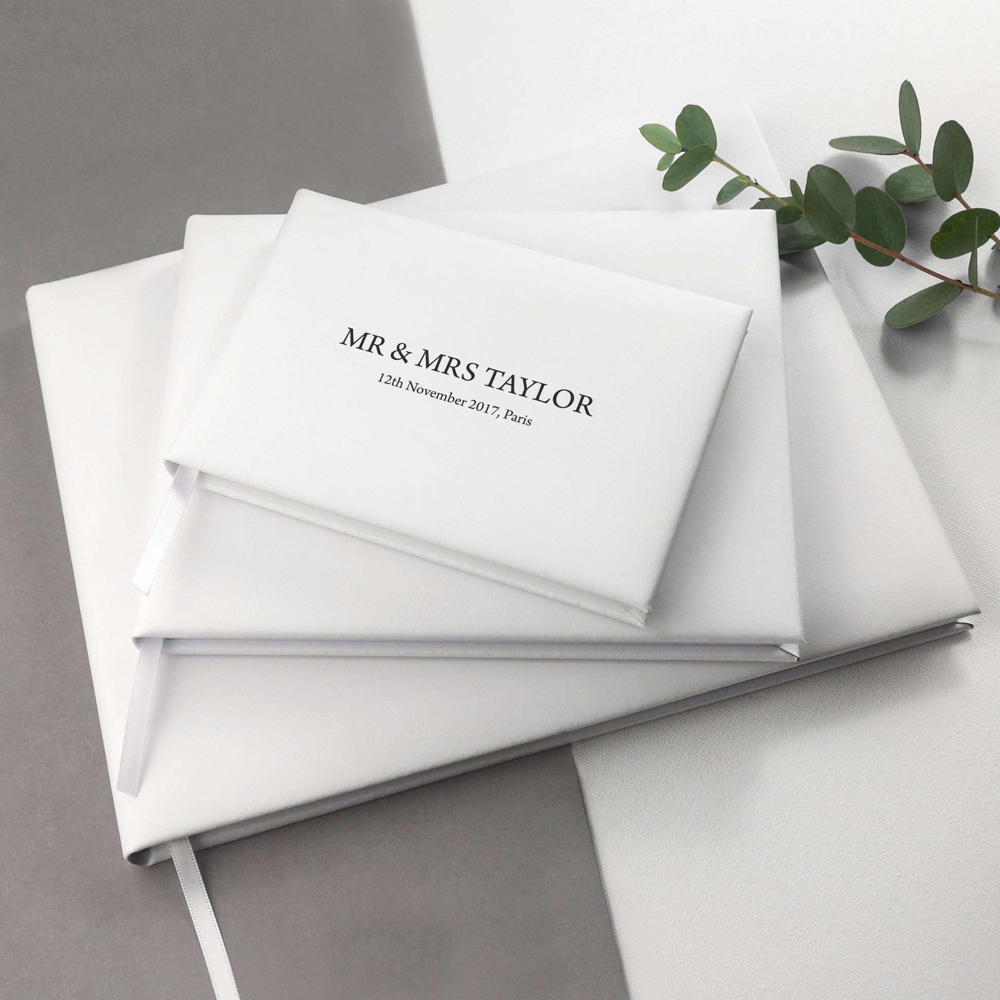 Personalized Luxury White Leather Wedding Guest Book  Leather Books Deeply Engraved