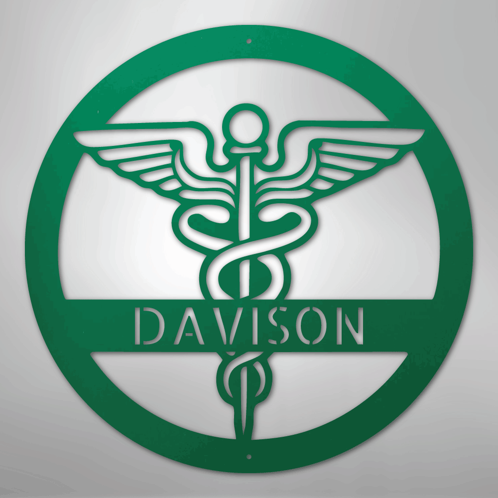 green-personalized-medical-caduceus-monogram-metal-wall-art