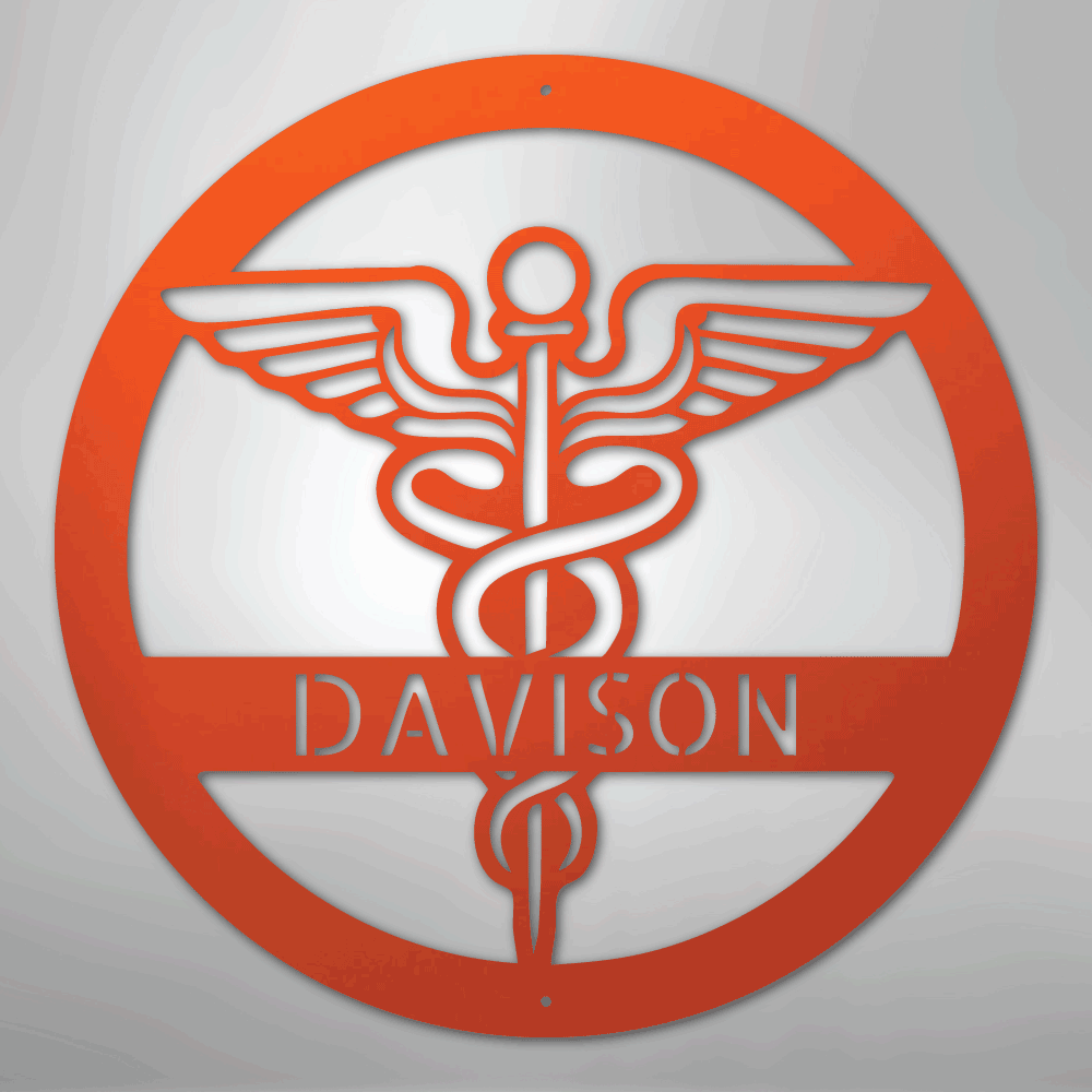 orange-personalized-medical-caduceus-monogram-metal-wall-art