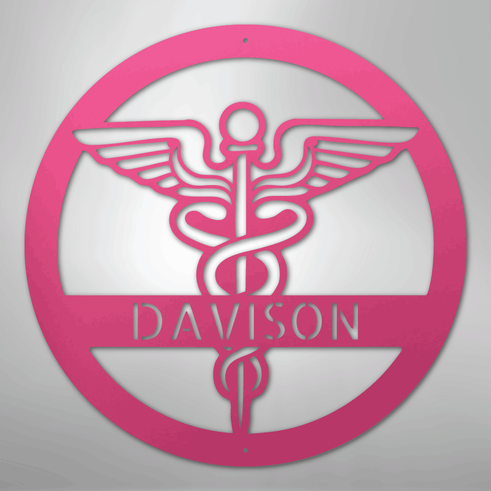 Pink Caduceus symbol with name text 