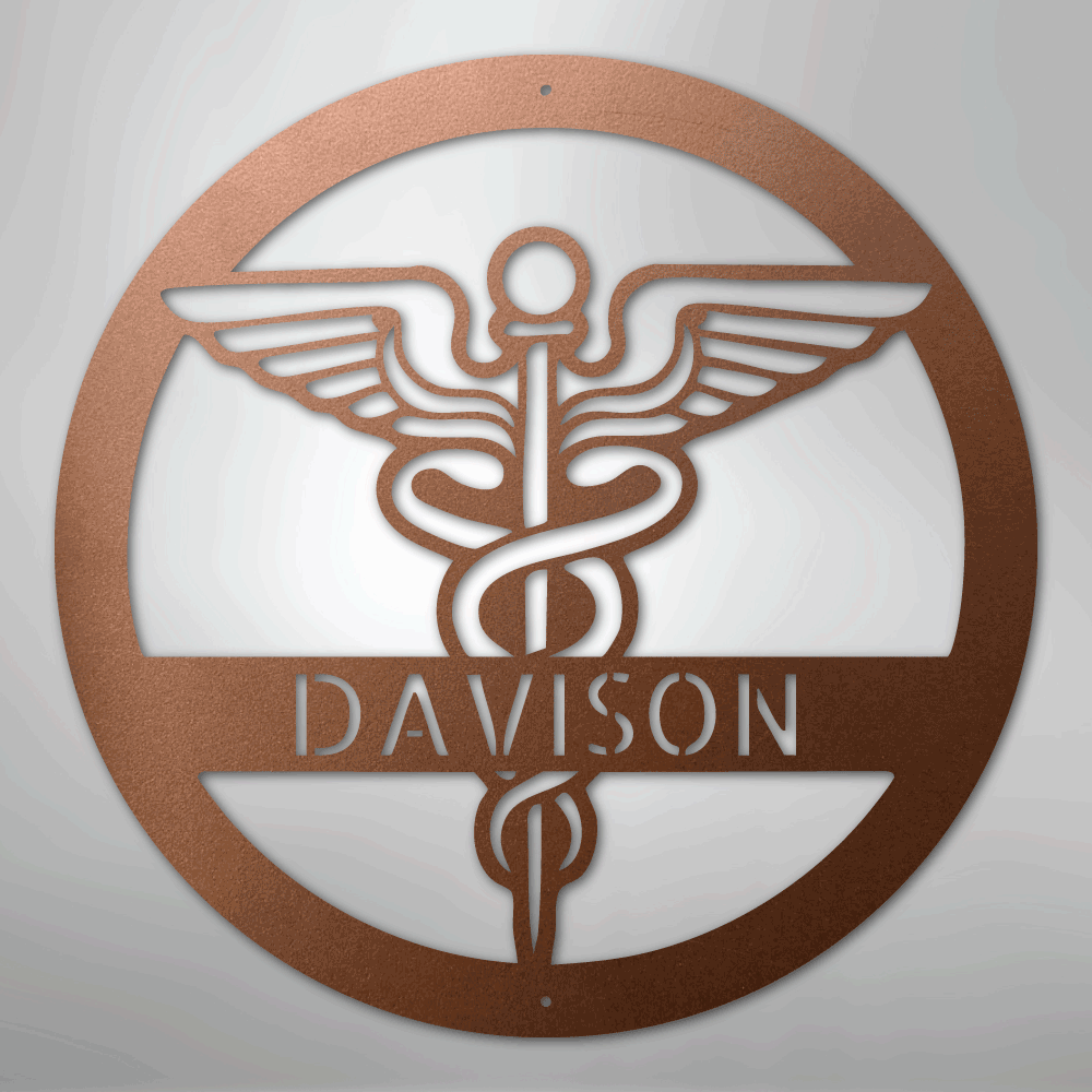personalized-medical-caduceus-monogram-metal-wall-art-copper