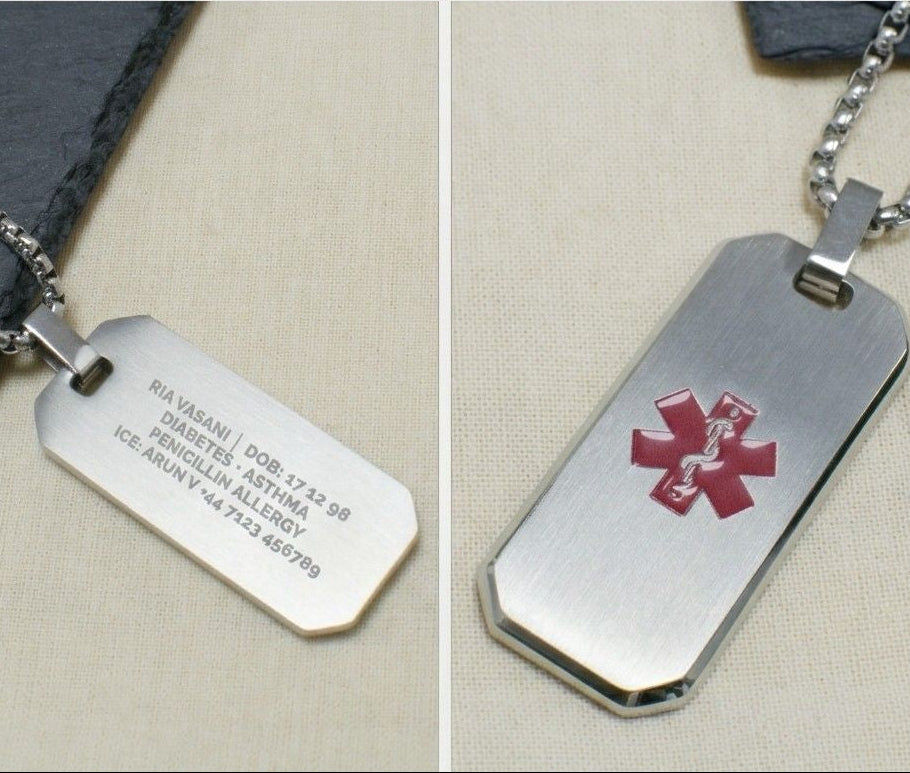 Personalized Medical Dog Tag Necklace  Men's Necklaces Deeply Engraved