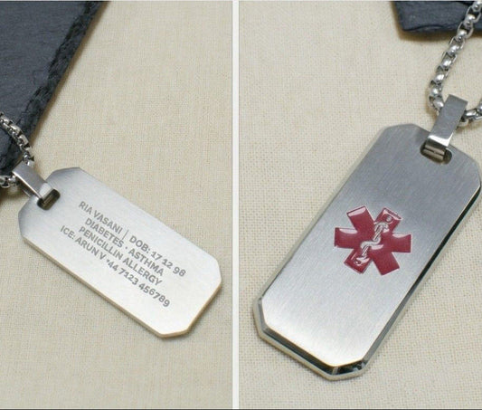 Personalized Medical Dog Tag Necklace  Men's Necklaces Deeply Engraved