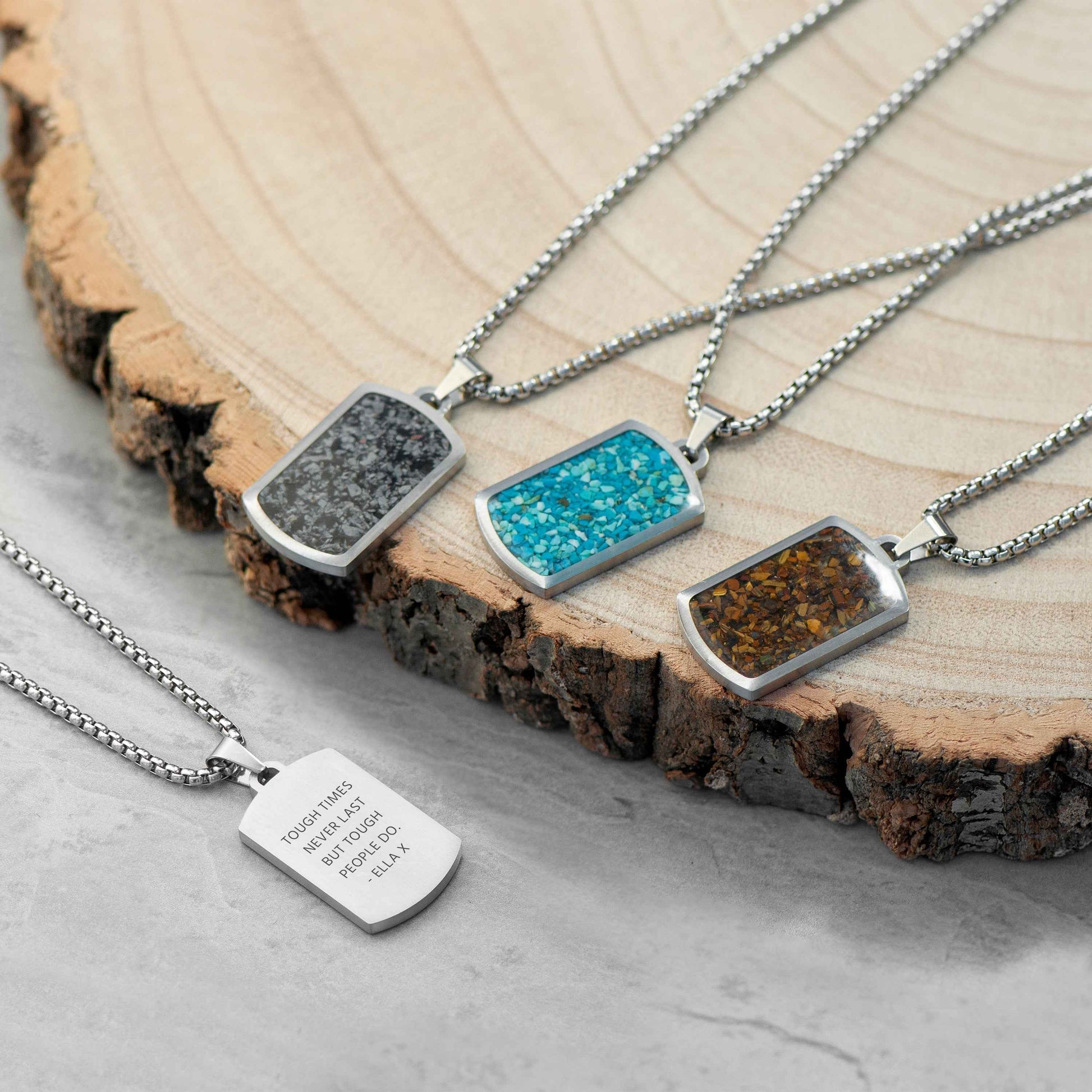 Personalized Men's Blue Turquoise Dog Tag Necklace  Men's Necklaces Deeply Engraved