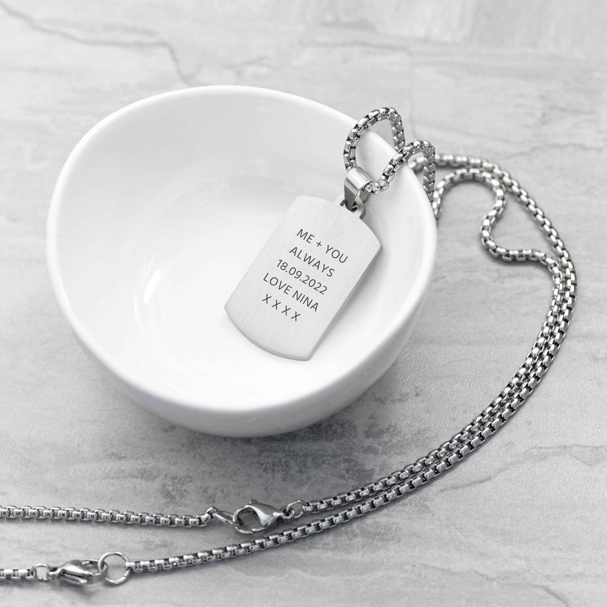 Personalized Men's Blue Turquoise Dog Tag Necklace  Men's Necklaces Deeply Engraved