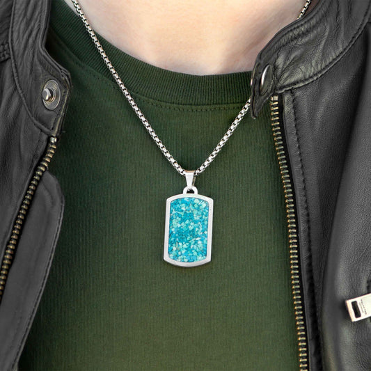 Personalized Men's Blue Turquoise Dog Tag Necklace  Men's Necklaces Deeply Engraved
