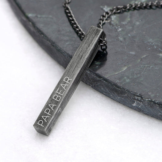 Personalized Men's Brushed Gunmetal Bar Necklace  Men's Necklaces Deeply Engraved