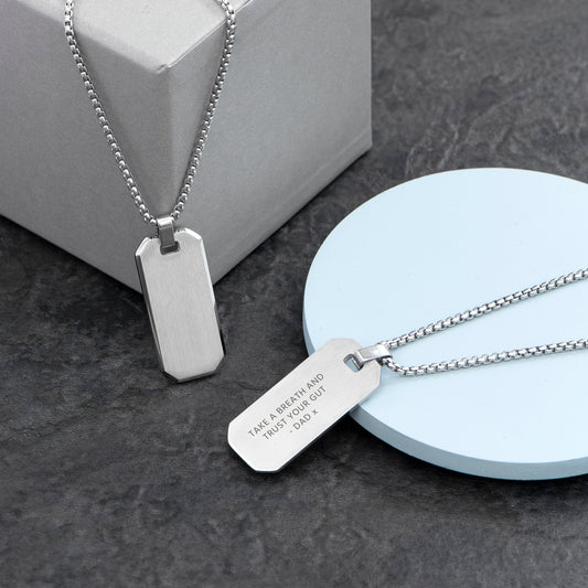 Personalized Men's Dog Tag Necklace - Silver  Men's Necklaces Deeply Engraved