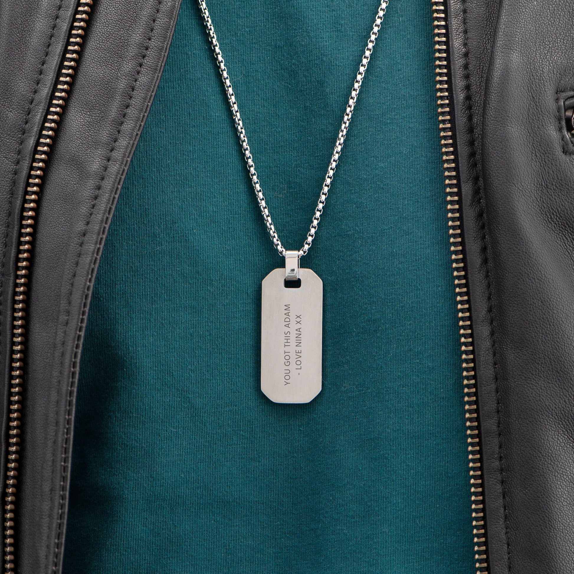 Personalized Men's Dog Tag Necklace - Silver  Men's Necklaces Deeply Engraved